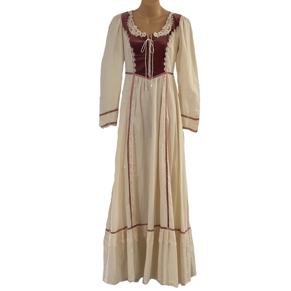 RARE Vintage Gunne Sax Velvet Lace Up Full Skirt Boho Long Corset Maxi Dress